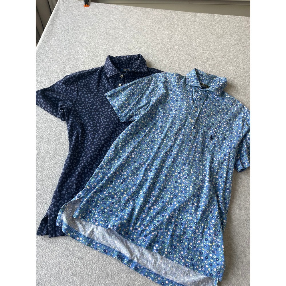 Lot of 2 Polo Ralph Lauren Mens Floral Polo Shirts Navy Blue Golf Classic Fit S